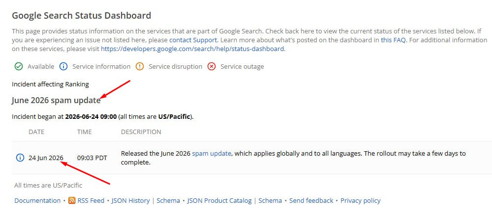 🔥 Гугл стартовал June 2026 Spam Update 24 июня, 09:03 PDT - Google официально подтвердил с...