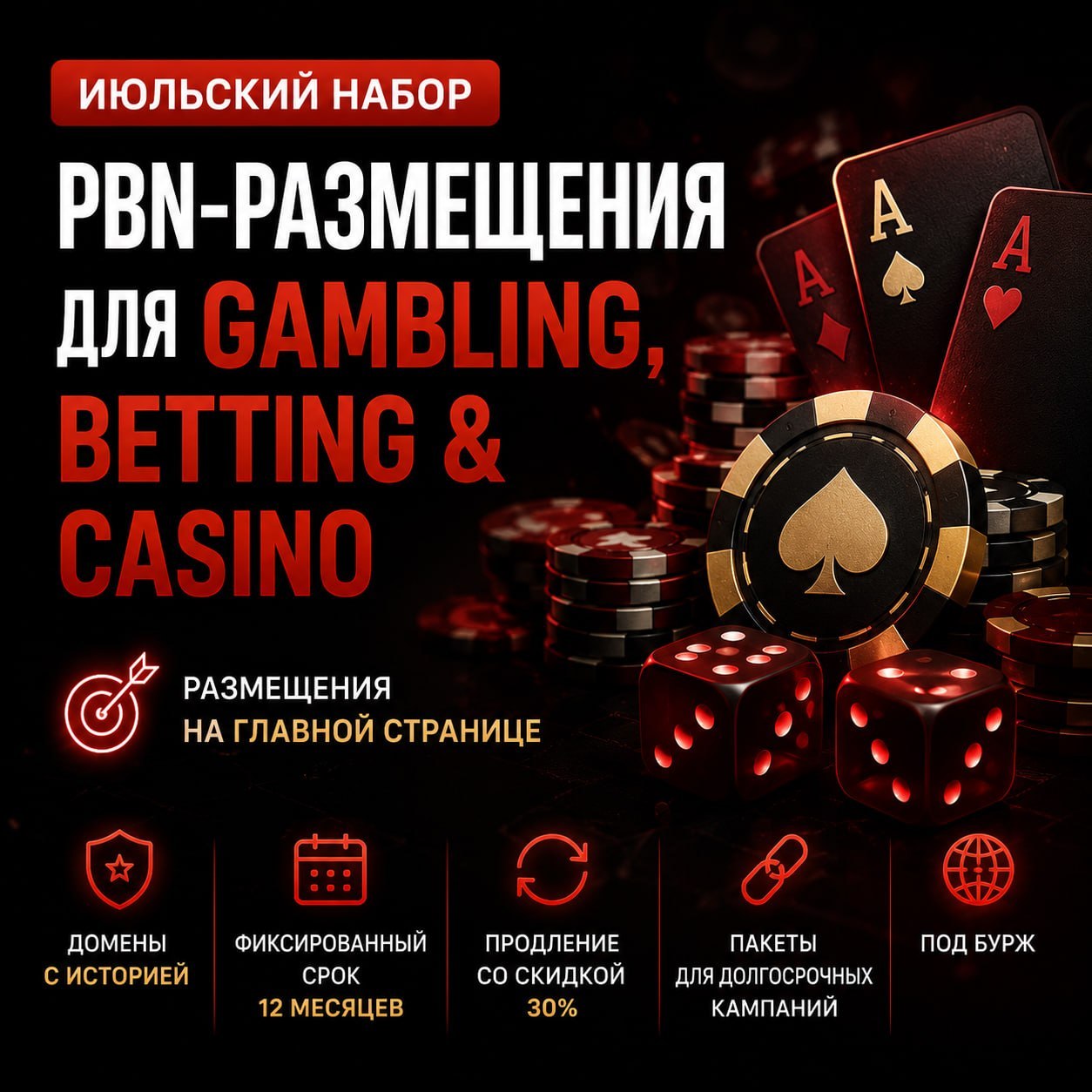 🎰 Открываем июльский набор на PBN-размещения для Gambling, Betting & Casino Принимаем...